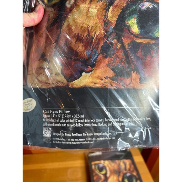 Bucilla needlepoint cat kitty cat eye pillow designed by Nancy Rossi pillow kit - Picture 3 of 6